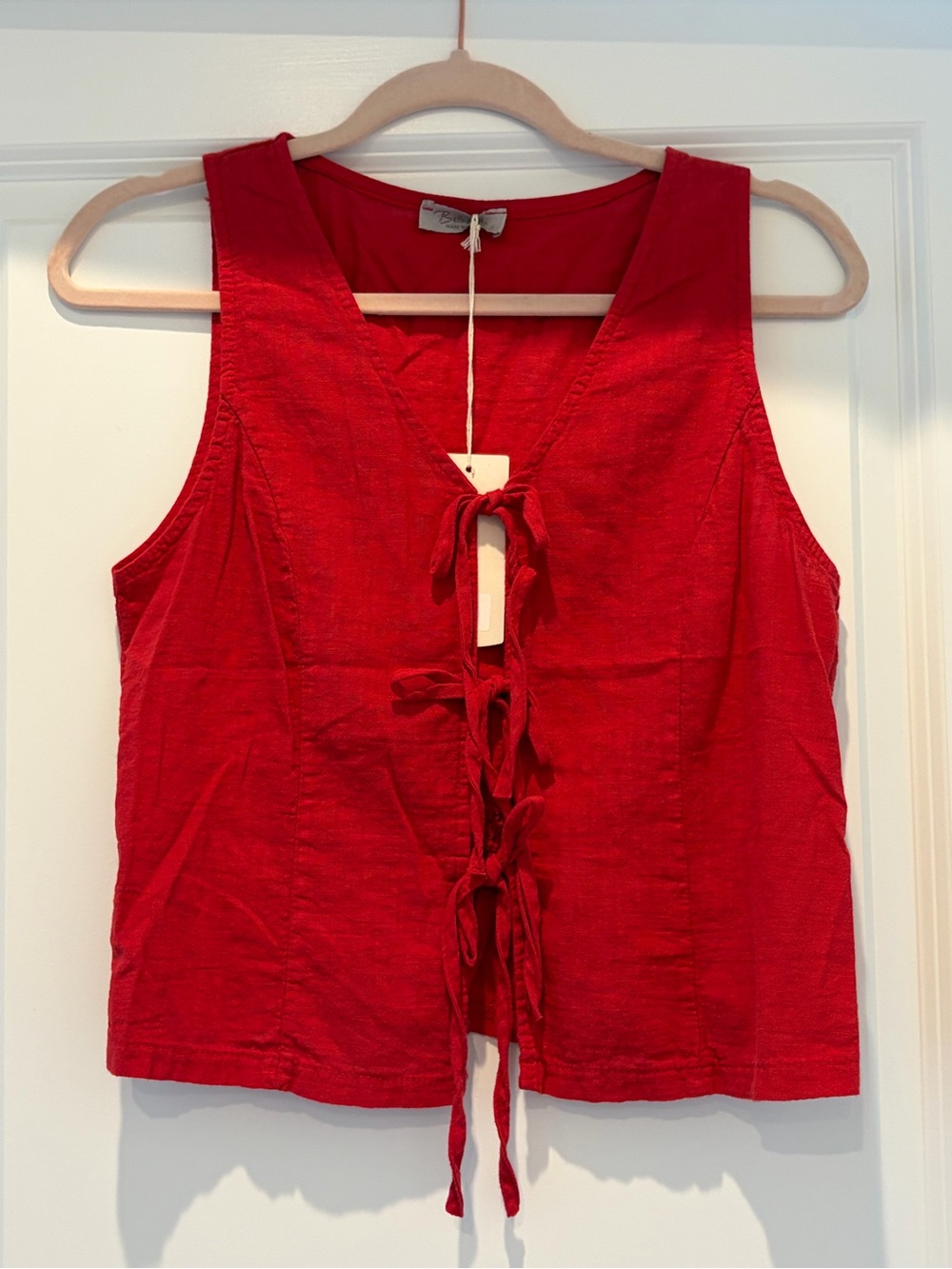 NWT Linen Red Tie-Front Tank Top